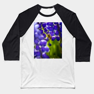 Honey Bee On Blue Flowers Baseball T-Shirt